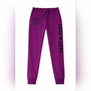 Thrill Maternity Purple LOVE Graphic Fleece Jogger Sweatpants Womens Medium